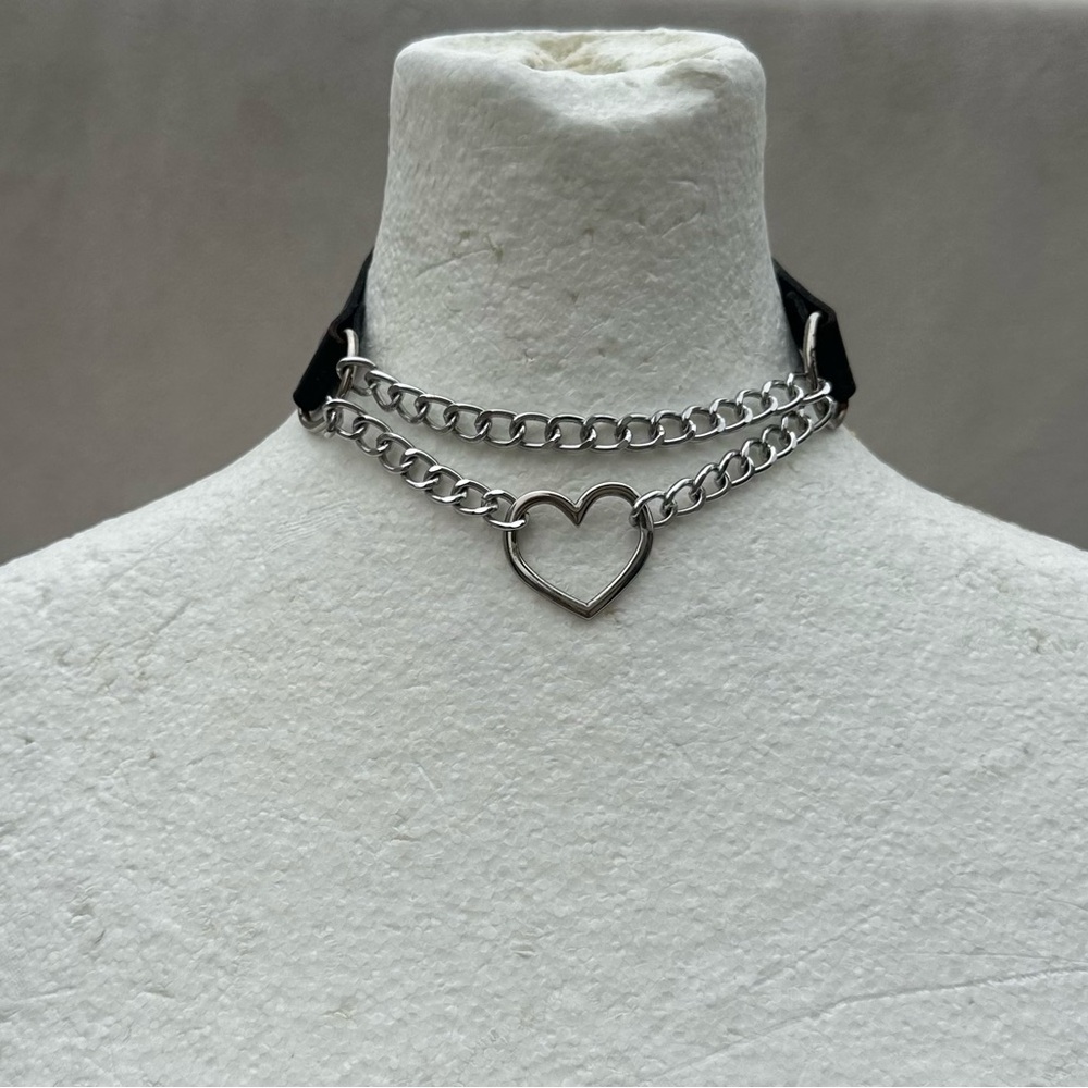 Silver Heart Chain Choker Necklace